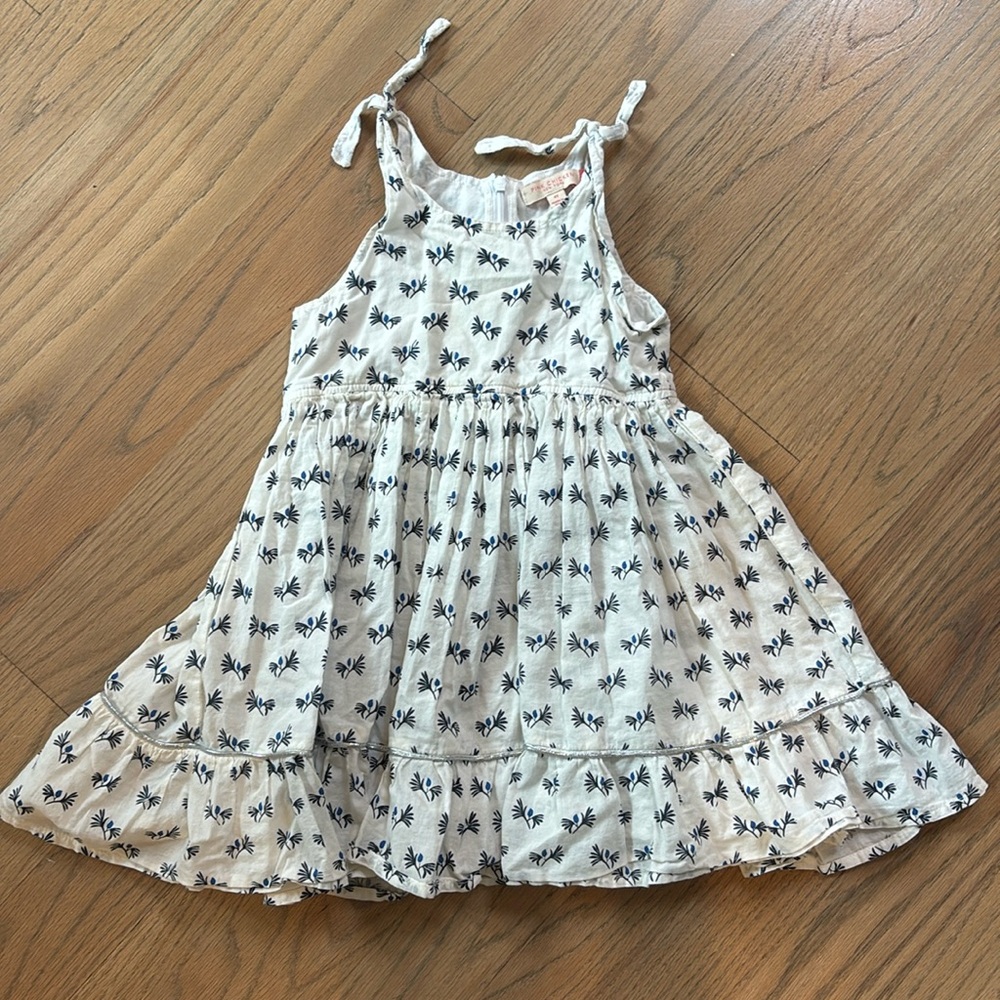 Pink Chicken cotton lined white sundress with black and blue print, size 4 4T